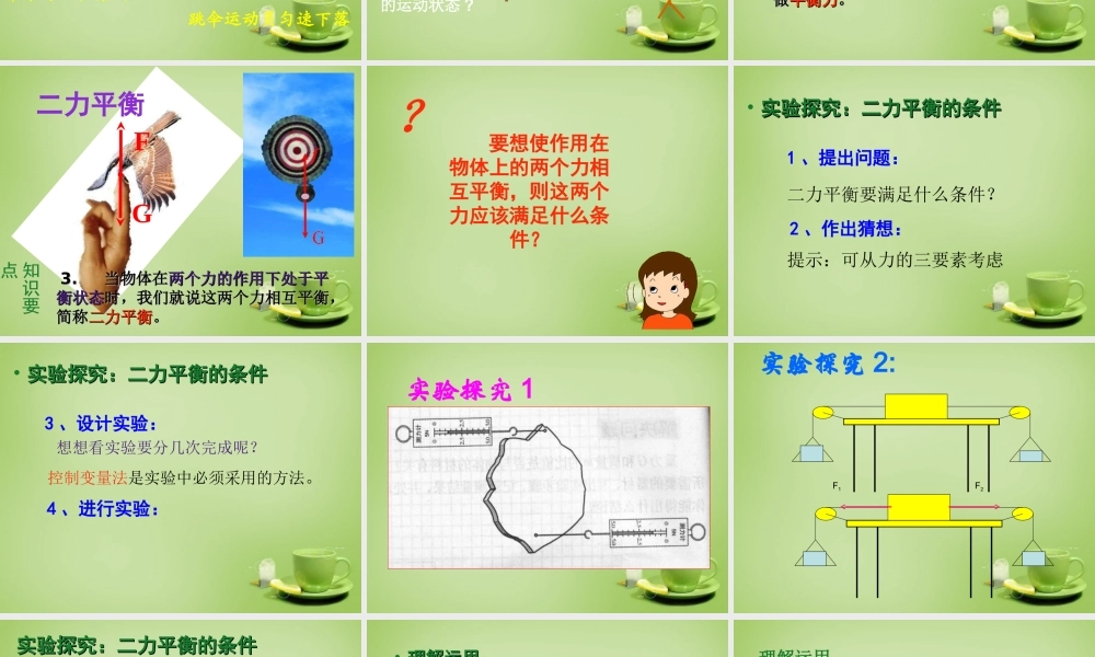 山东省泰安市岱岳区泰山菁华双语学校八年级物理下册 8.2 二力平衡课件 (新版)新人教版 课件