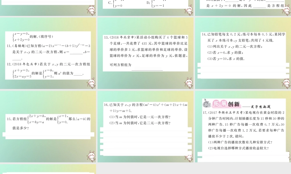 八年级数学上册 第五章 二元一次方程组 5.1 认识二元一次方程组习题课件 (新版)北师大版 课件