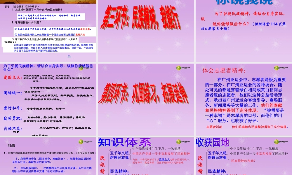 九年级政治全册 全册第九课第1框民族精神耀中华课件课件 鲁教版 课件