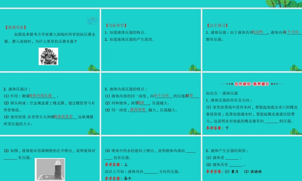 八年级物理下册 9.2 液体的压强(第1课时)习题课件 (新版)新人教版 课件