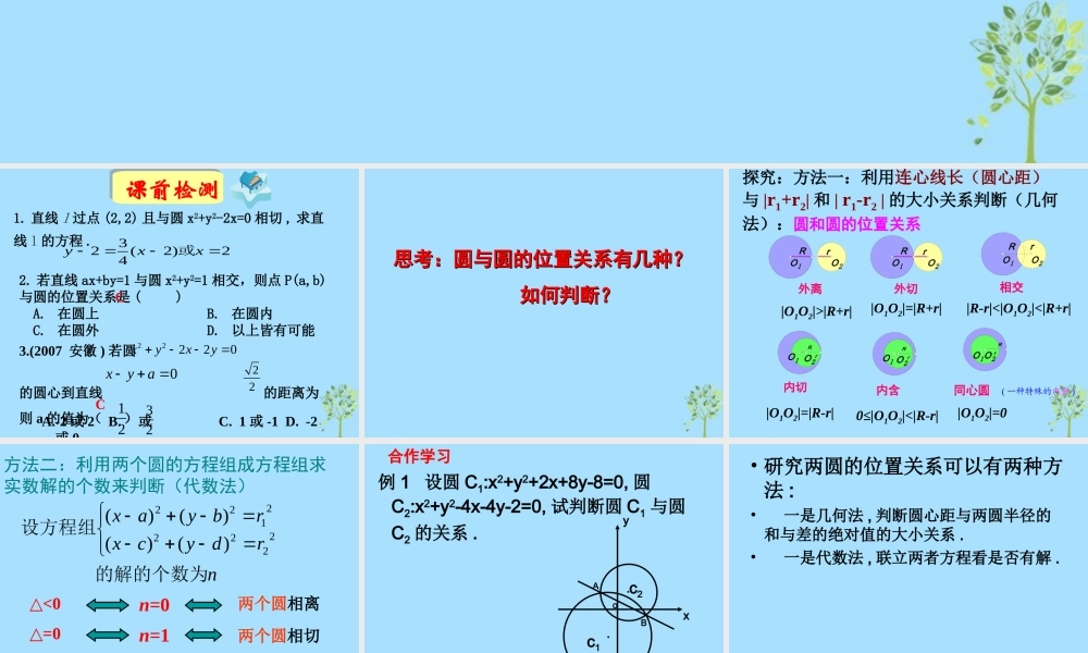 山西省忻州市高考数学 专题 圆圆位置关系复习课件