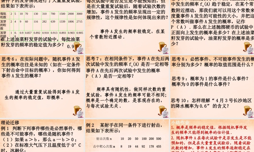 九年级数学下册 312 随机事件的概率课件 (新版)冀教版 课件