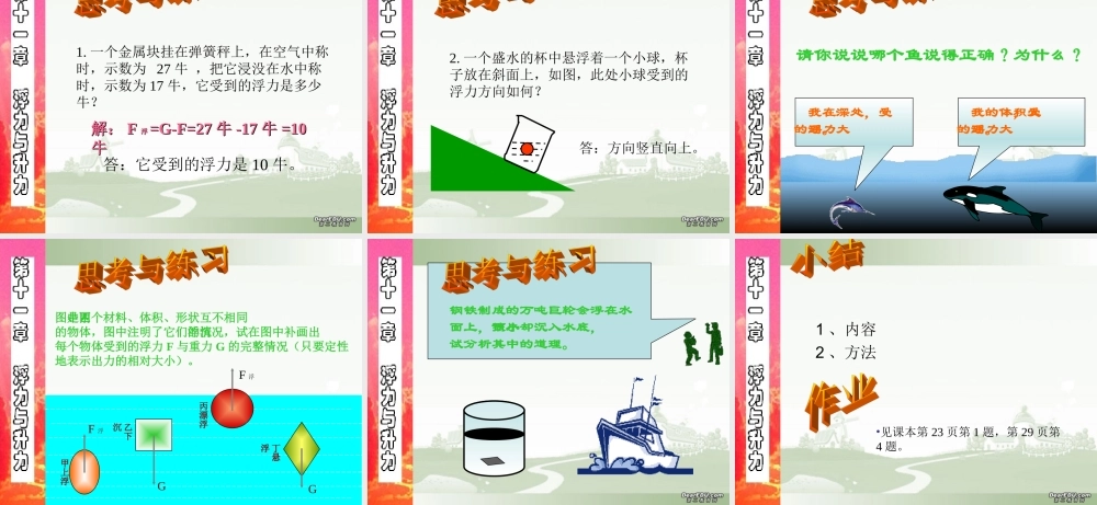 初中物理教学课件浮力与升力(复习)(沪粤版) 课件