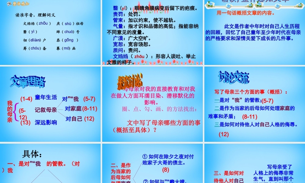 八年级语文下册(第2课 我的母亲)课件2 新人教版 课件