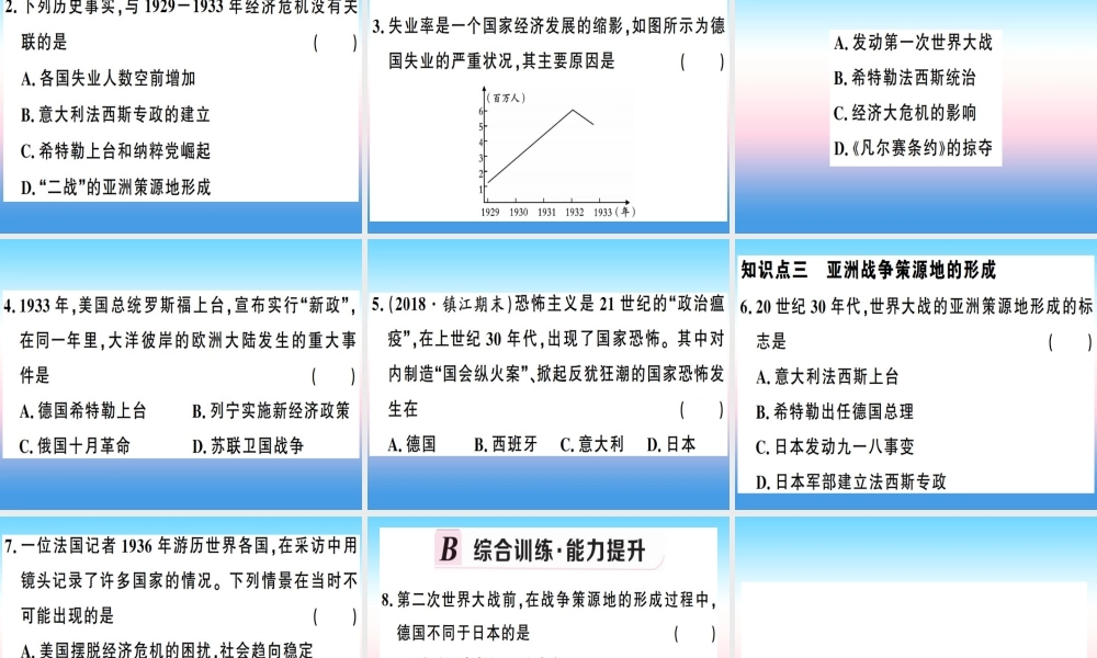 九年级历史下册 第四单元 经济大危机和第二次世界大战 第14课 法西斯国家的侵略扩张习题课件 新人教版 课件