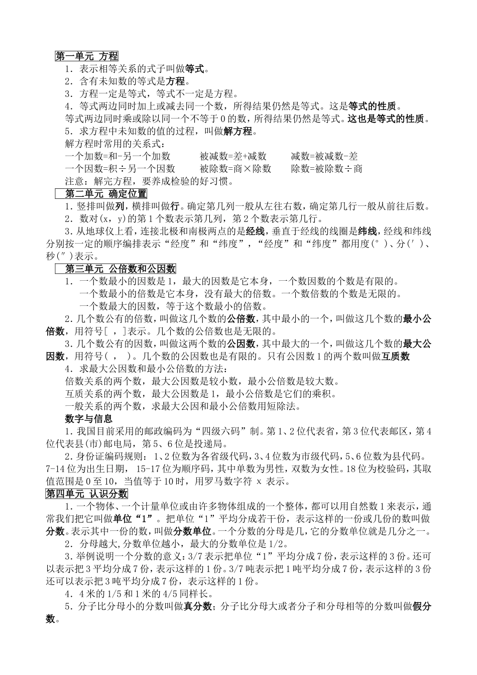五下数学知识要点_第1页