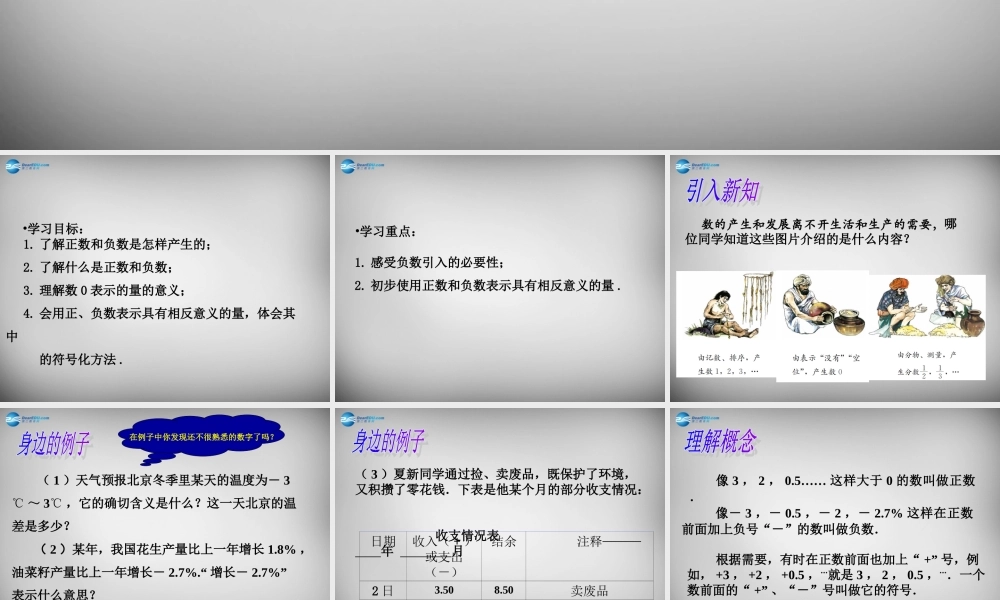 中学七年级数学上册 1.1 正数和负数课件1 (新版)新人教版