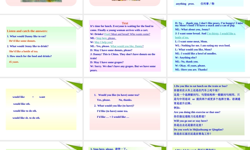 七年级英语下册 Lesson 12(Lunch on the Train)同步授课课件 冀教版 课件