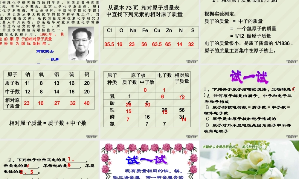 原子的构成 九年级化学课件 新课标 人教版 课件