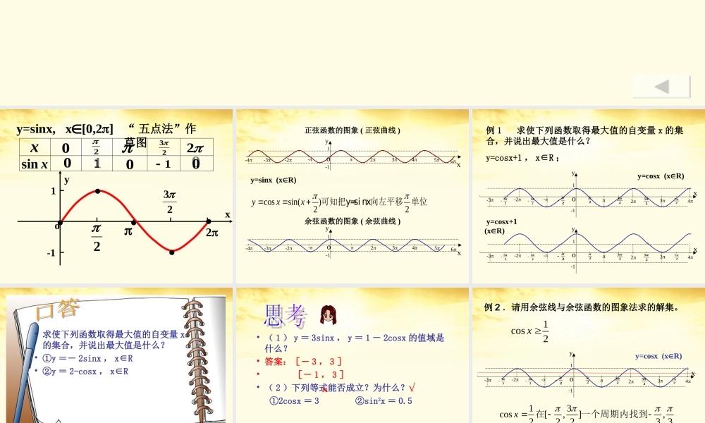 数学 1.6余弦函数的图象课件 北师大版必修4 课件