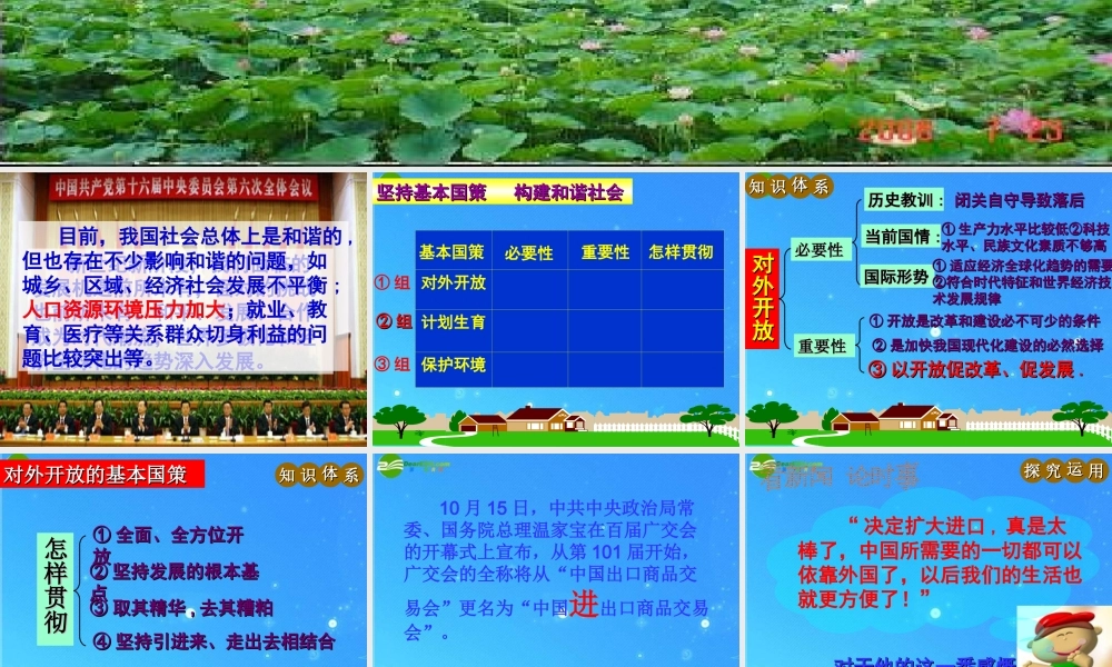 九年级政治 第四课(了解基本国策与发展战略)复习课件  人教新课标版 课件