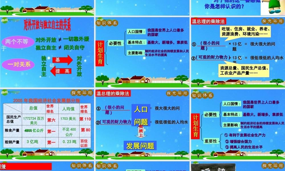 九年级政治 第四课(了解基本国策与发展战略)复习课件  人教新课标版 课件