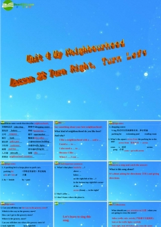 八年级英上册 Unit 4 My Neighbourhood Lesson 28课件 冀教版 课件