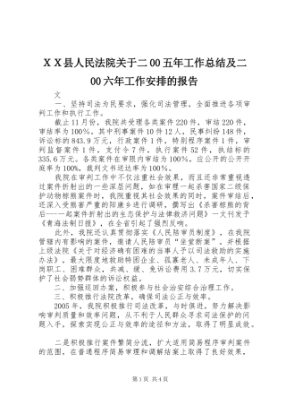 ＸＸ县人民法院关于二00五年工作总结及二00六年工作安排的报告