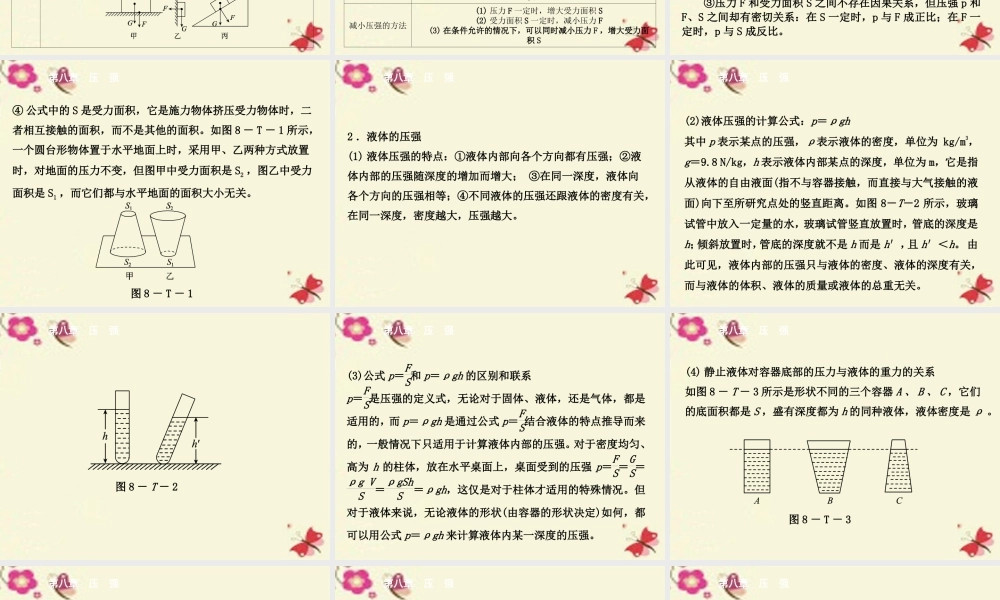 八年级物理全册 第8章 压强复习课件 (新版)沪科版 课件