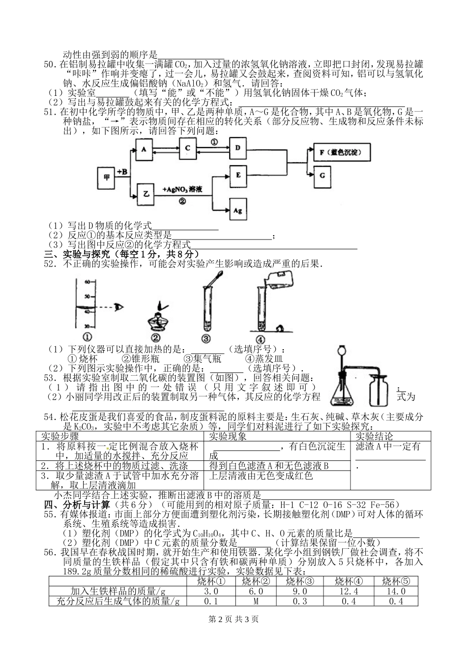 2012年湖北襄阳中考化学试题及答案_第2页