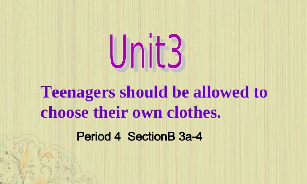 九年级英语上册 Unit 3(Teenages should be allowed to choose their own clothes)period 4课件 人教新目标版 课件