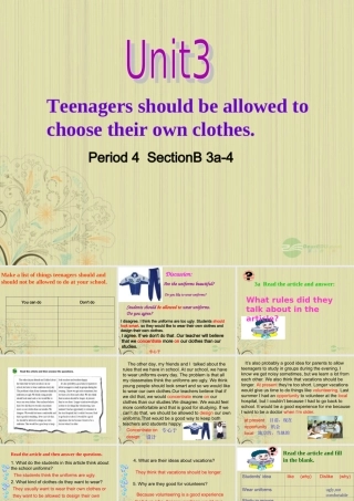 九年级英语上册 Unit 3(Teenages should be allowed to choose their own clothes)period 4课件 人教新目标版 课件