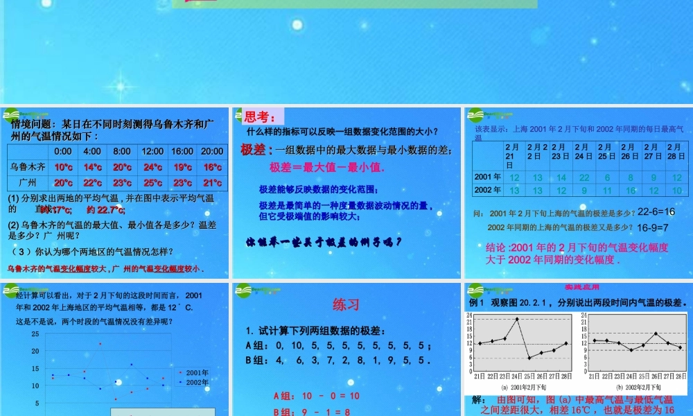 八年级数学下册 22.1极差 课件 沪科版 课件