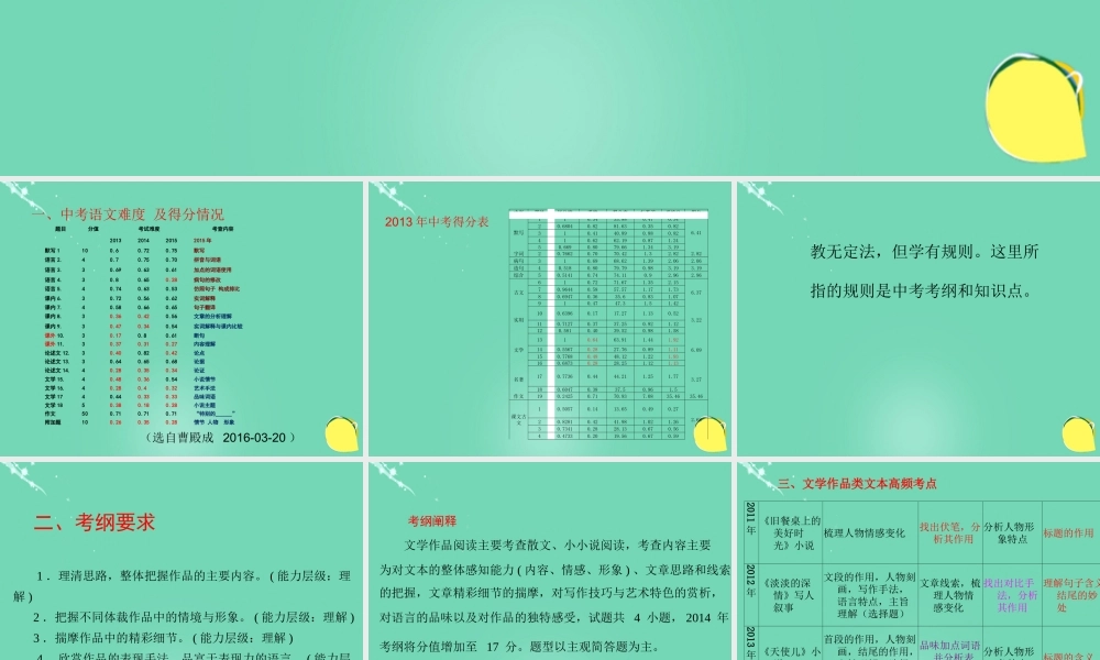 广东省阳山县中考语文 文学作品阅读备考略谈课件