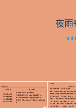 七年级语文上册 古诗词解析：夜雨寄北素材