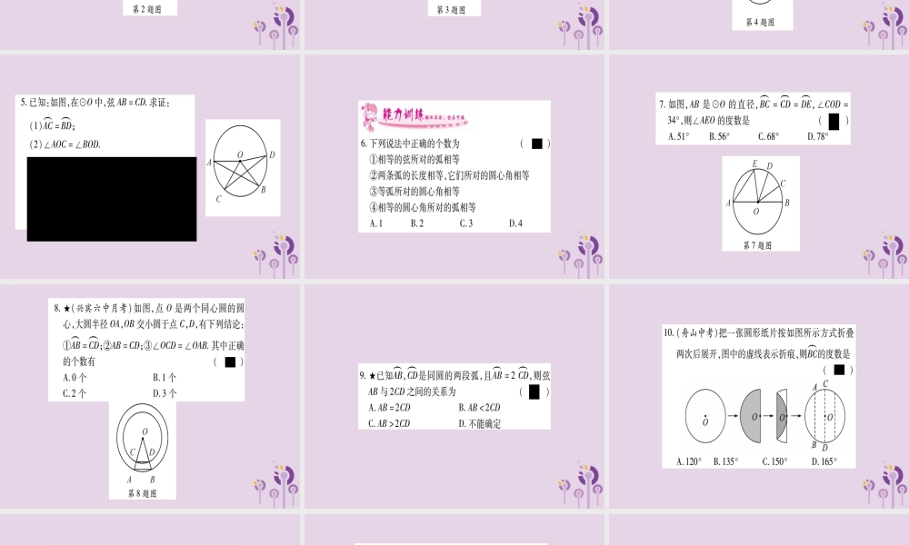 九年级数学下册 第2章 圆 22 圆心角、圆周角 221 圆心角作业课件 (新版)湘教版 课件