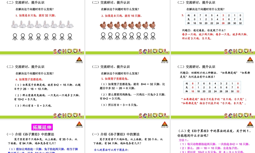 小学数学2011版本小学四年级PPT鸡兔同笼课件