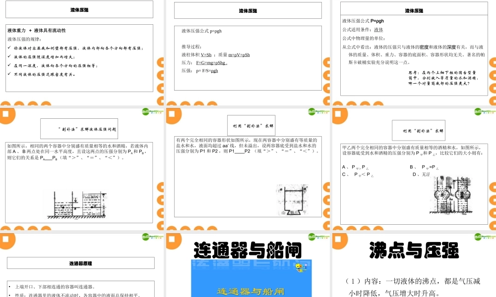 八年级物理 压强与浮力复习课件 沪科版 课件