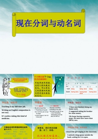 安徽省高三英语 现在分词与动名词复习课件