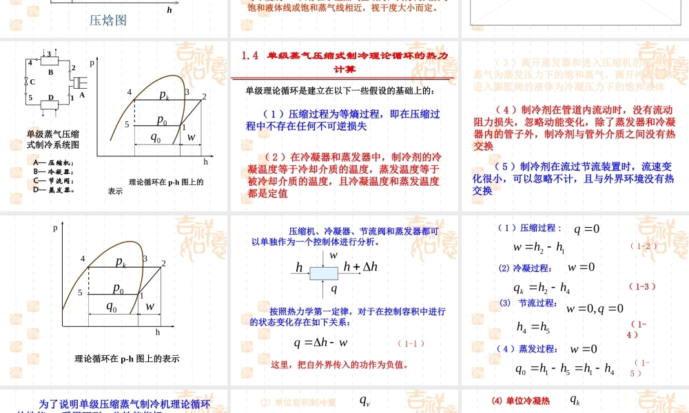 单级蒸汽压缩式制冷循环
