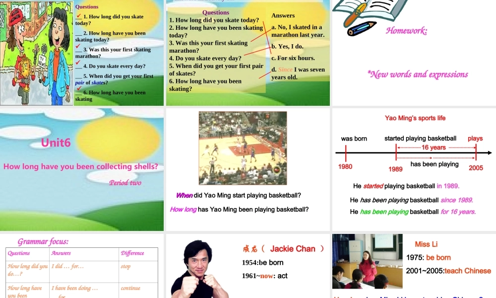 新课标人教版八年级英语下册How long have you been collecting shells ppt2 课件