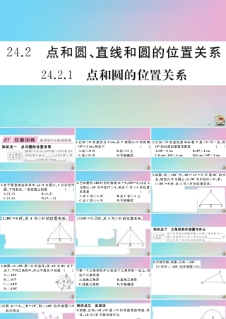 九年级数学上册 第24章(圆)242 点和圆、直线和圆的位置关系 2421 点和圆的位置关系作业课件 (新版)新人教版 课件