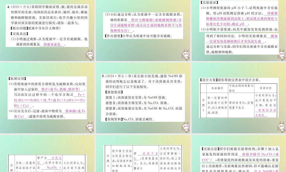 中考化学复习 题型复习(四)实验探究题 题型之一 物质成分的探究课件