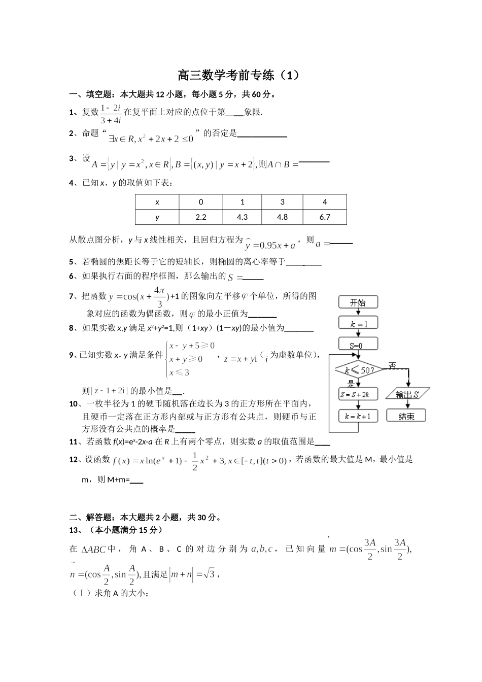 江苏省2011年高考数学考前专练习题精华1_第1页