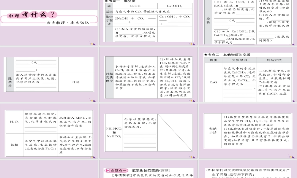 中考化学总复习 第一轮复习 系统梳理 夯基固本 第23讲 氢氧化钠氢氧化钙变质的探究课件