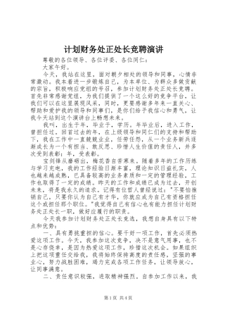 计划财务处正处长竞聘演讲