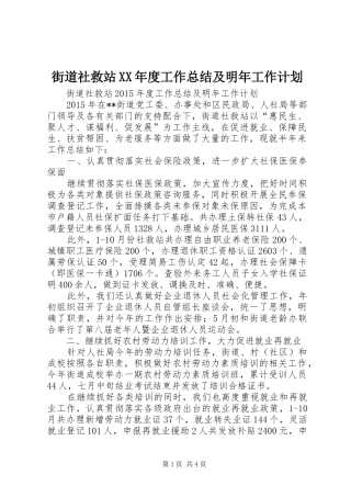 街道社救站XX年度工作总结及明年工作计划