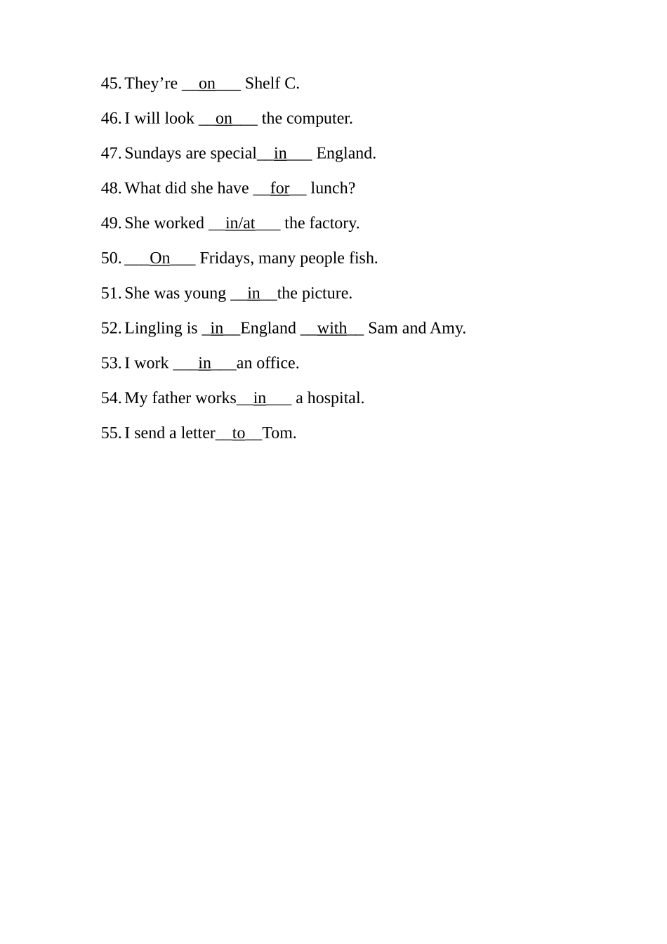 小学阶段英语介词复习小卷(含答案)_第3页