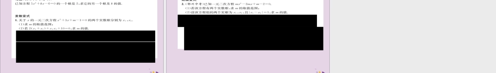 九年级数学上册 第二章 一元二次方程 一元二次方程的根与系数的关系(练习手册)课件 (新版)北师大版 课件
