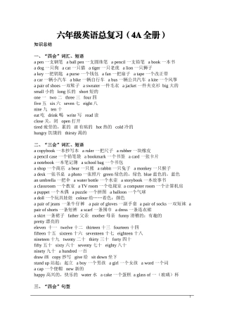 六年级英语总复习(4A全册)