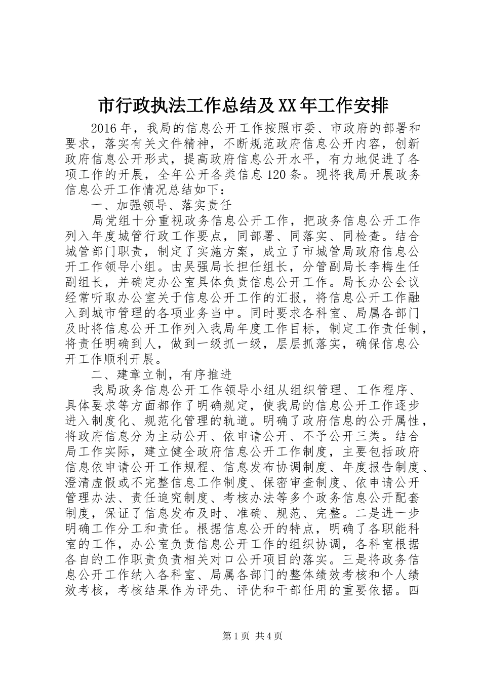 市行政执法工作总结及XX年工作安排_第1页