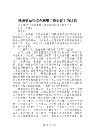 禁烧禁抛和综合利用工作会议上的讲话