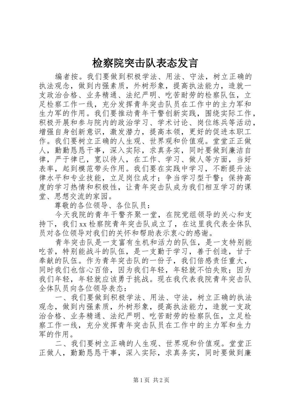 检察院突击队表态发言_第1页