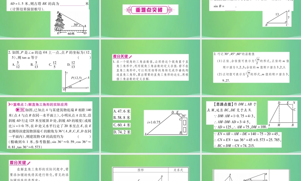 中考数学复习 第一轮 考点系统复习 第四章 三角形 第五节 锐角三角函数及其应用(精讲)课件