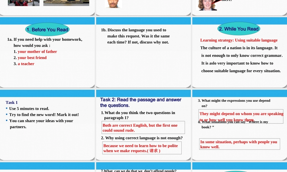 九年级英语 unit 11Could you please tell me where the restrooms are the restrooms are Reading精品课件 人教新目标版 课件
