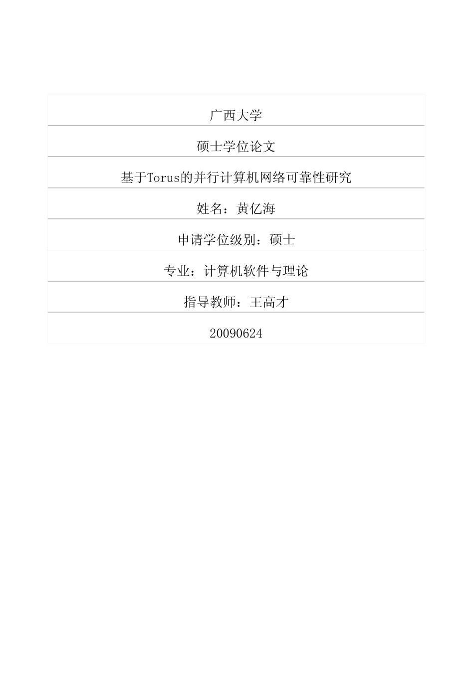 【硕士论文】基于Torus的并行计算机网络可靠性研究_第1页