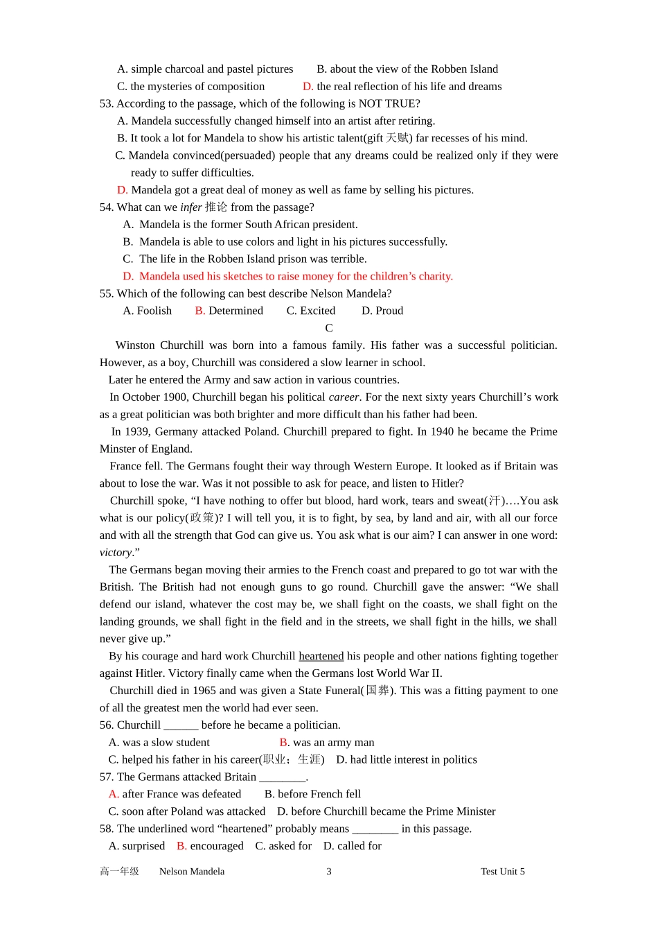 高一英语人教课标必修1unit5测试_第3页