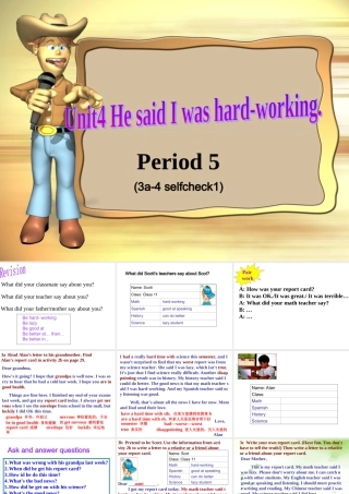 八年级英语 Unit4 He said I was hard-working Period 5课件