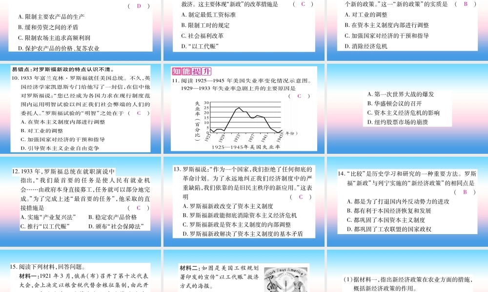 九年级历史下册 第4单元 经济大危机和第二次世界大战 第13课 罗斯福新政自学课件 新人教版 课件