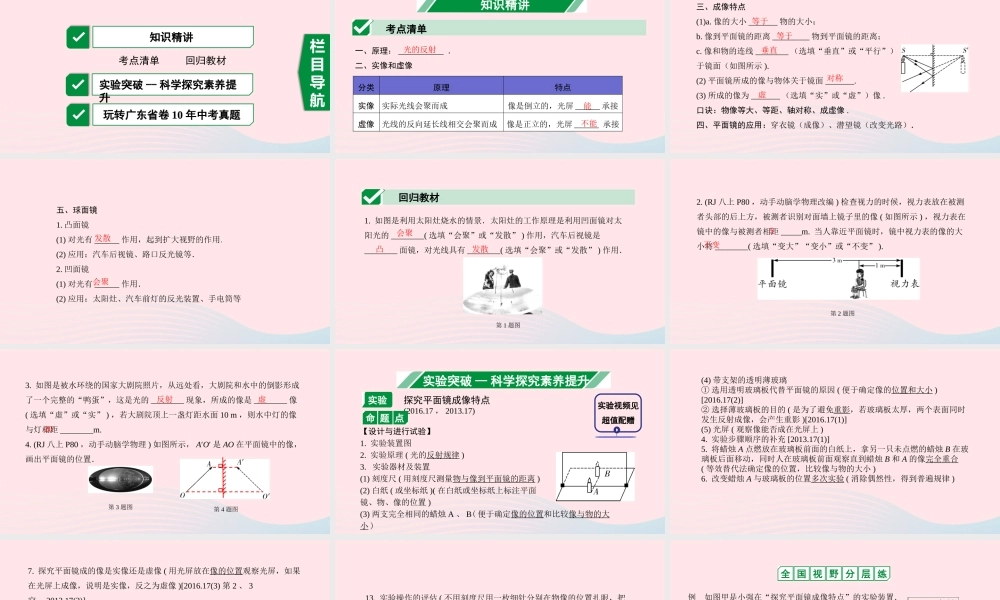 广东省中考物理一轮复习 第二讲 光现象 命题点2 平面镜成像特点课件